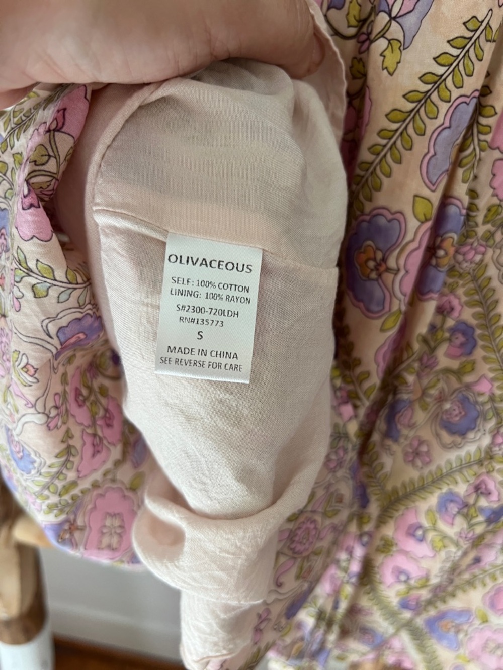 Olivaceous Pink Purple Cream Floral Tiered Cotton Short Puff Sleeve Mini Dress S - Picture 5 of 7